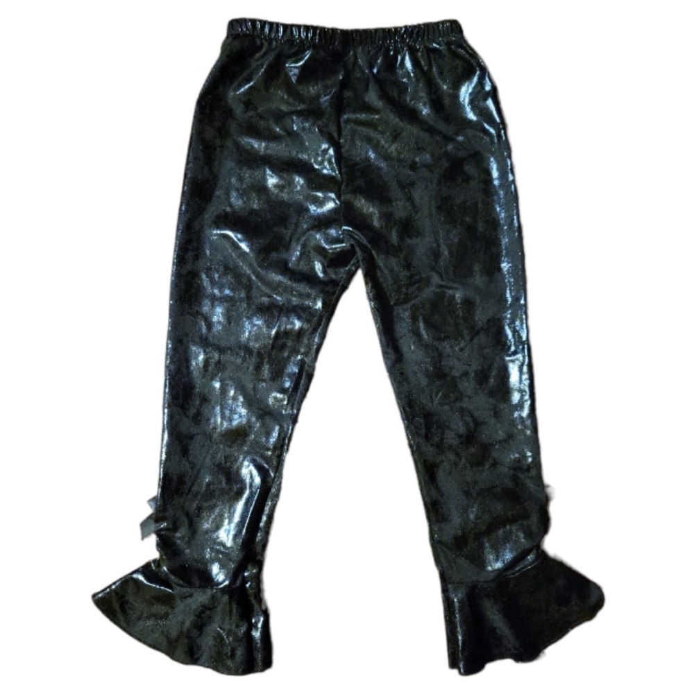 Girl's Shiny Black Costume Pants Bows Pleated Cuffs Sz 8 - Picture 2 of 5